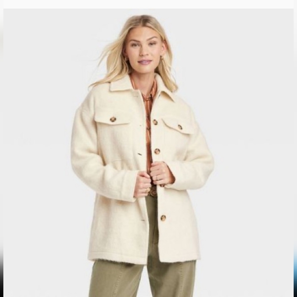 Universal Thread Brushed Oversized Shacket Ivory Sand Size XL